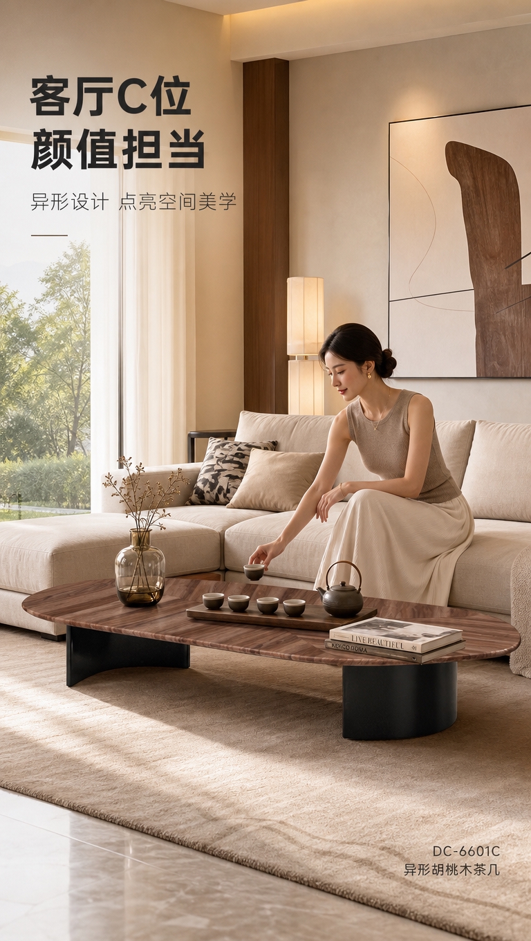 [商品] 使用【图1】异形胡桃木茶几（型号DC-6601C）；… - 图片创意预览