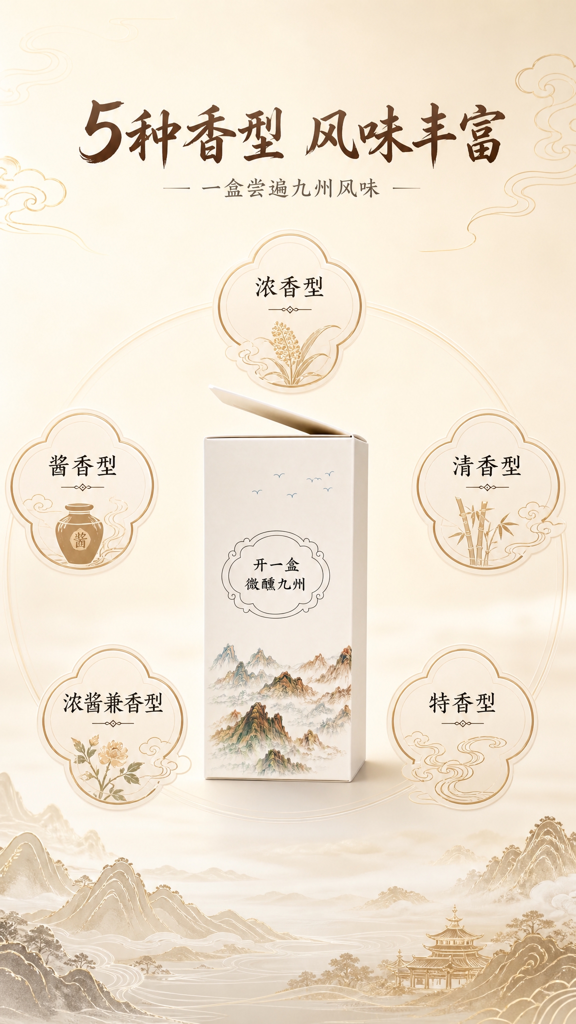 京东电商详情页，9:16竖版，新中式国潮水墨风格，米白暖色调，… - 图片创意预览