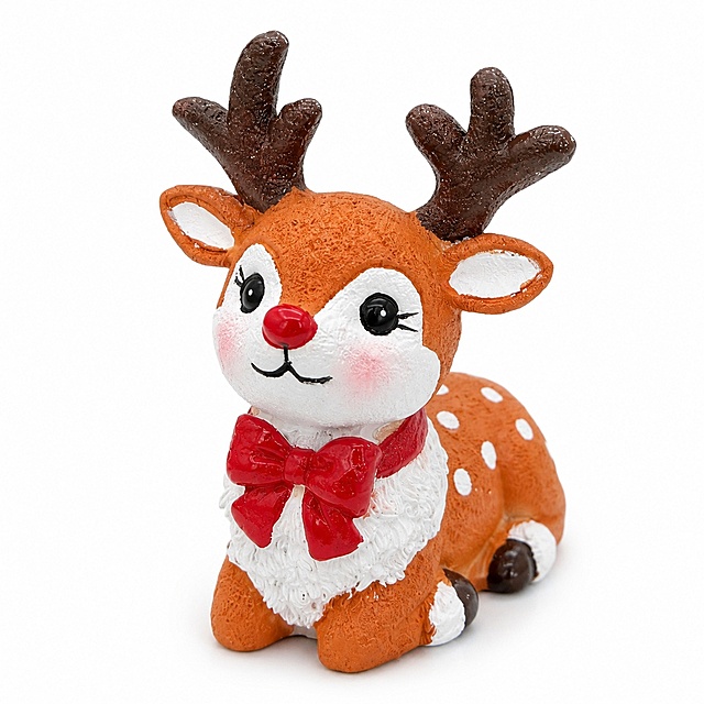 [Main Image 1] Christmas reclining deer figurine product display
[Atmosphere Style] Clean and professional product presentation, warm Christmas atmosphere
[Quality] Commercial photography texture, soft and transparent light, clear and real product, clean and advanced picture
[Elements] The Christmas reclining deer ornament is placed in the center of the pure white background, the product occupies more than 85% of the picture, and the posture is lying down to show the complete appearance of the product. Keep the appearance (physical structure, material texture, color) of the product completely consistent with the input product diagram, eliminate any deformation and color difference, and perform refined processing.
[Light and Shadow] Soft and even studio light, main light brightens the main body, auxiliary light softens the shadow, no harsh reflection, highlights the texture of the resin material
[Color Matching] Main background color pure white #FFFFFF; product main color orange brown, matching white, red bow, brown antlers, keep the product original color
[Perspective Composition] Front flat view, product centered, full screen no border
[Text Layout] No additional marketing text or logos are added, in line with Amazon pure main image specifications
[Proportional Resolution] 1:1 ratio, 2048*2048 resolution, 4k, super high definition
[Negative Prompt] Deformation, text confusion, blurred product image, cluttered background, watermark, e-commerce platform Logo, Chinese characters
