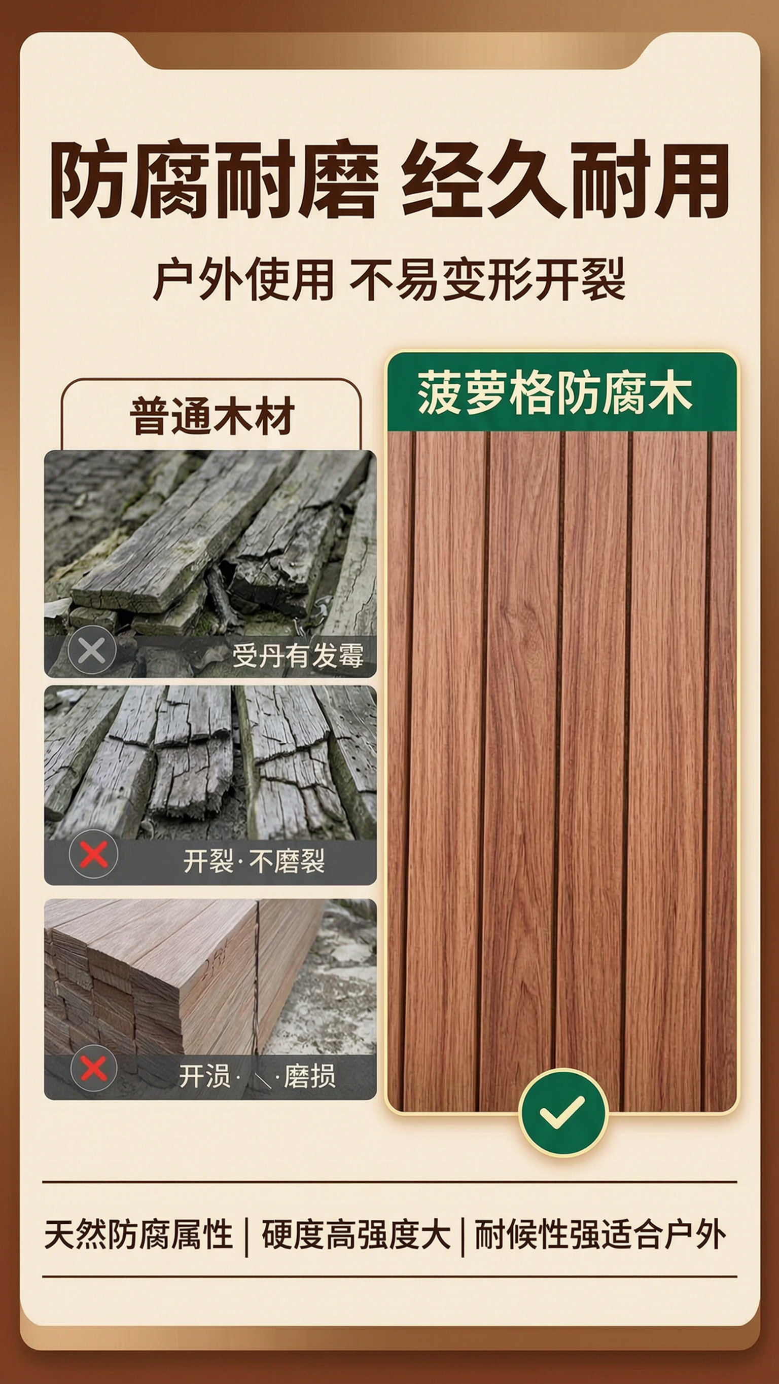 [商品] 使用【图2】【图4】菠萝格防腐木板材图；保留木材红棕… - 图片创意预览
