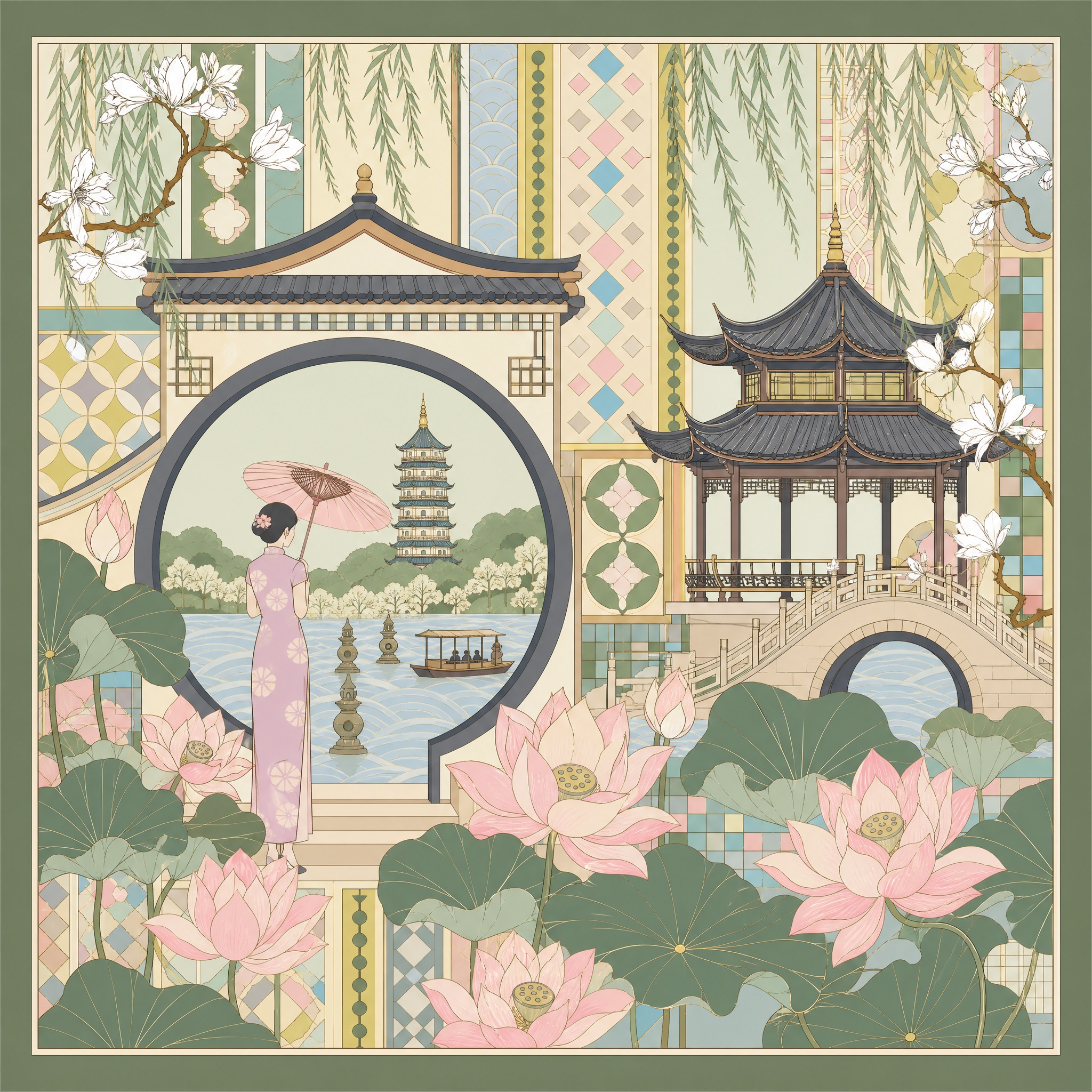 参考第一张图的风格：新艺术运动与装饰艺术结合的复古扁平插画，柔… - 图片创意预览