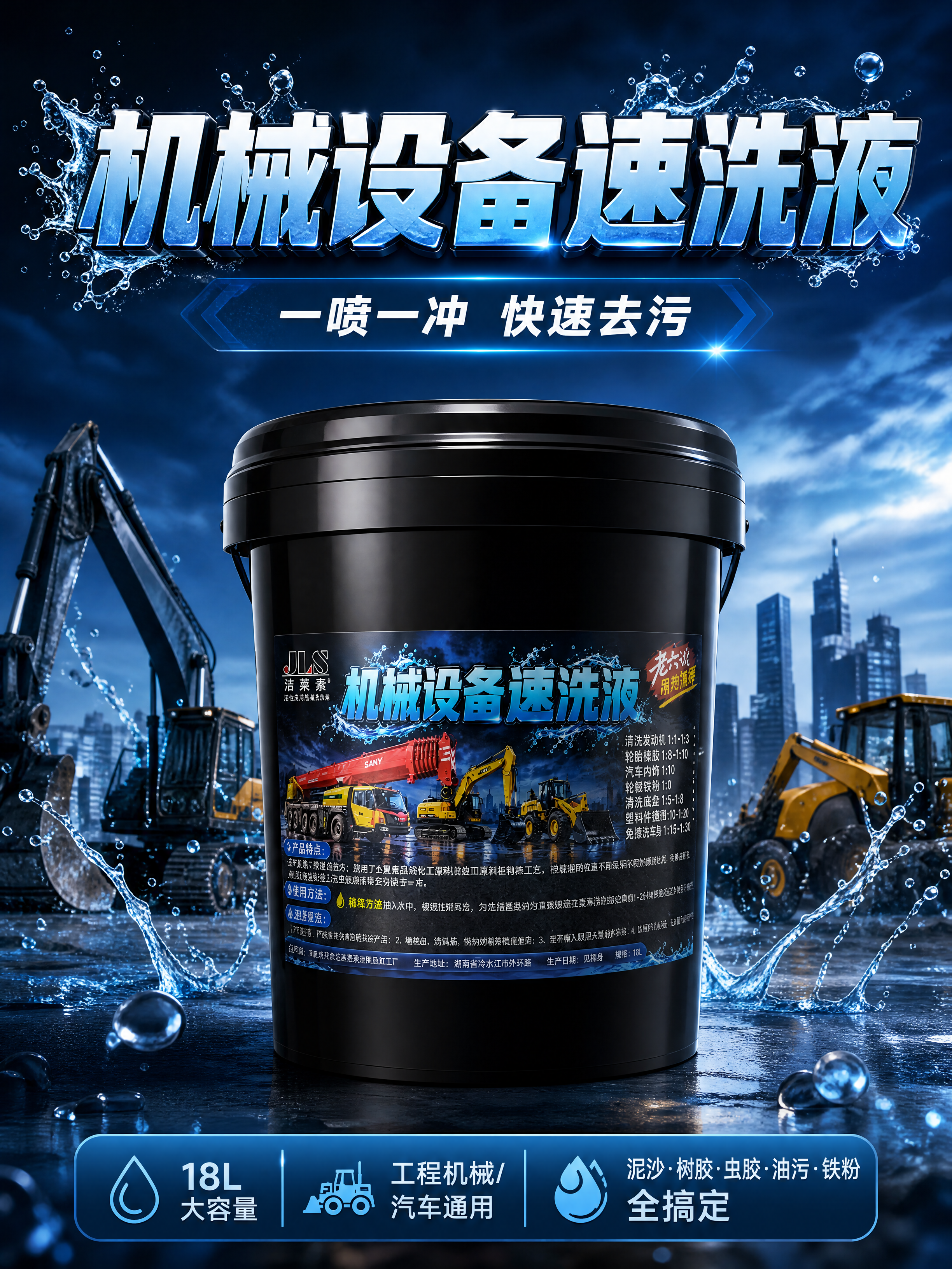 [商品] 使用【图1】洁莱素机械设备速洗液18L黑色桶装产品；… - 图片创意预览
