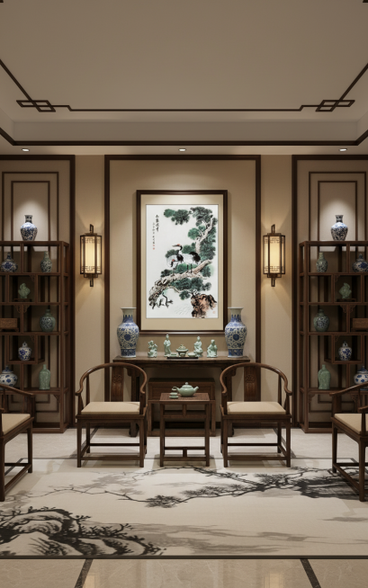 把这副画的背景设计的再放大一些 多些家居的环境内容 看起来画更融合在家居中预览效果