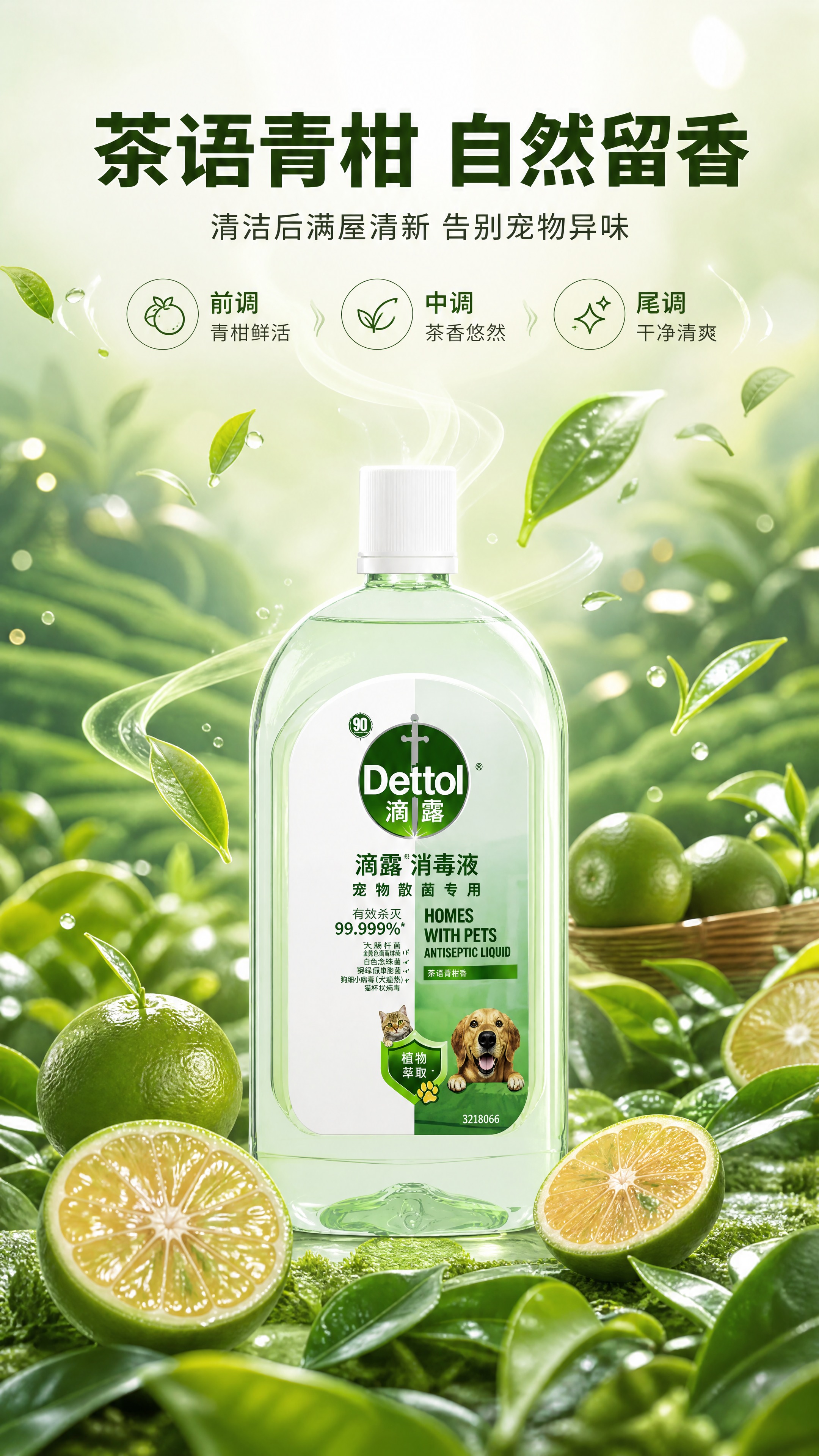 [商品] 使用【图1】滴露宠物消毒液1L装茶语青柑香透明绿瓶；… - 图片创意预览