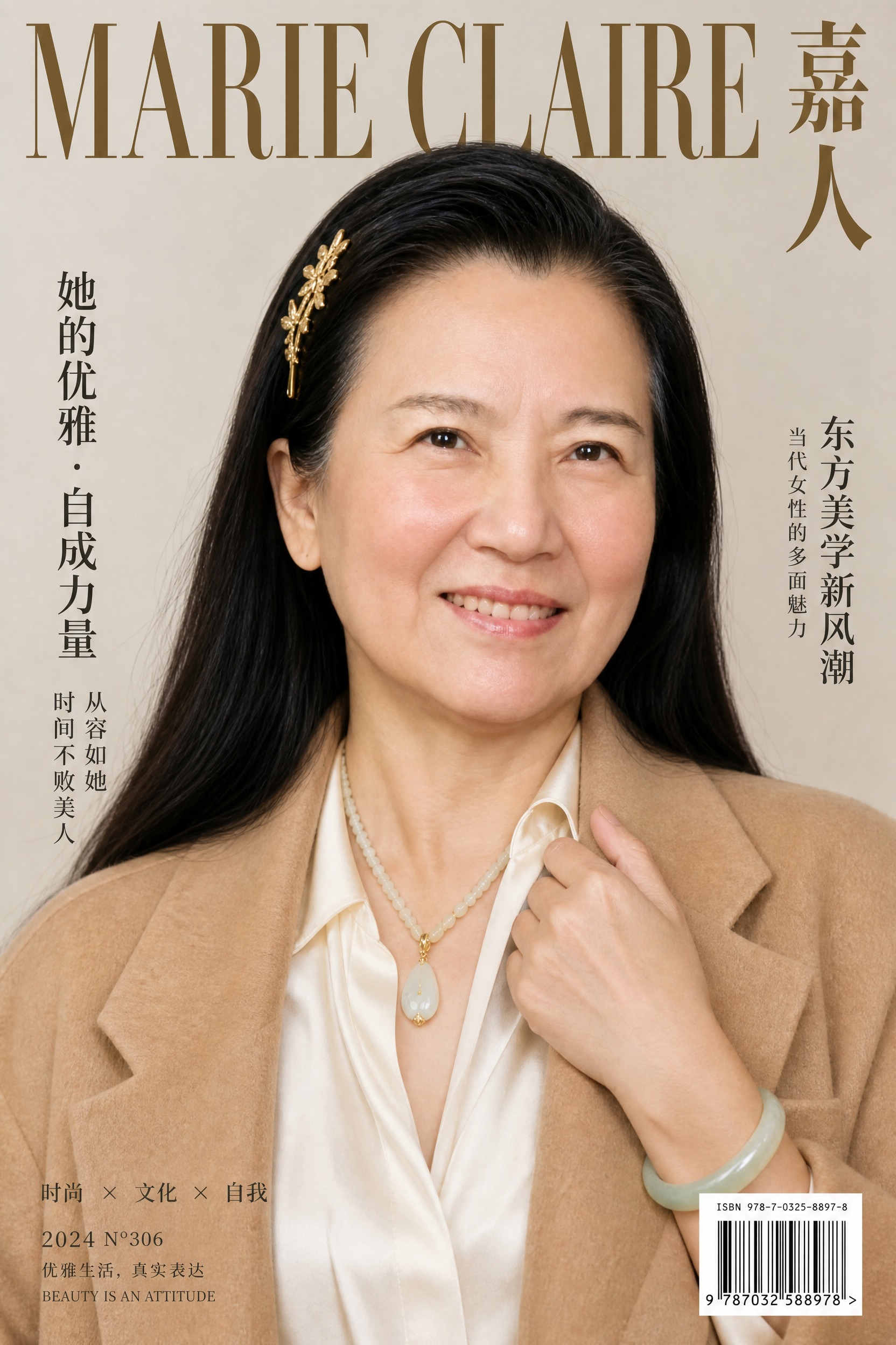 中国高端时尚杂志封面，40多岁优雅东方女性，保留参考图的人脸特… - 图片创意预览