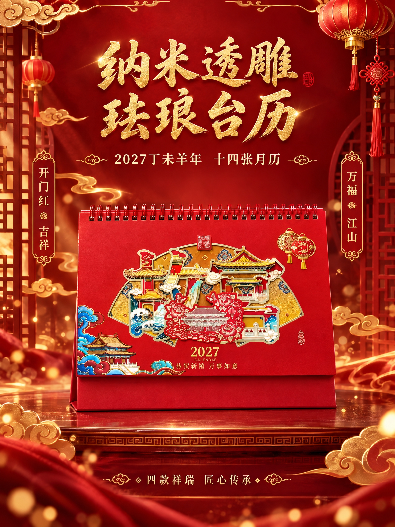 [商品] 使用【开门红款】台历封面作为主视觉；严格保留扇形透雕… - 图片创意预览