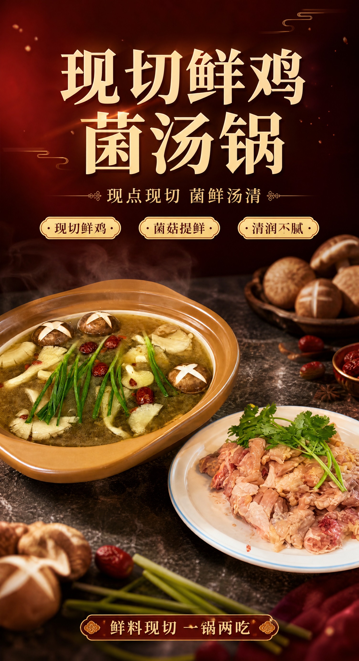 中式餐饮新品上市海报，食材特写型写实商业摄影风格，整体暗红色系… - 图片创意预览