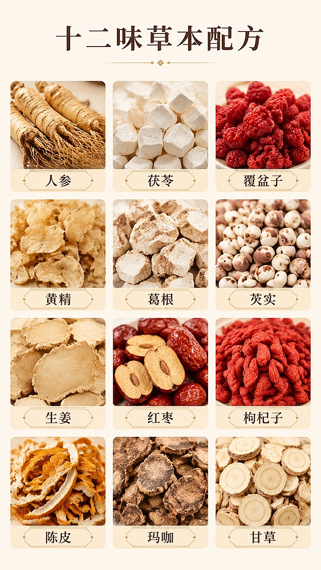 「图片1」，生成详情页，商品名称为十二味人参丸，适配淘宝/天猫平台，单图比例为9:16，需求屏数为8张。