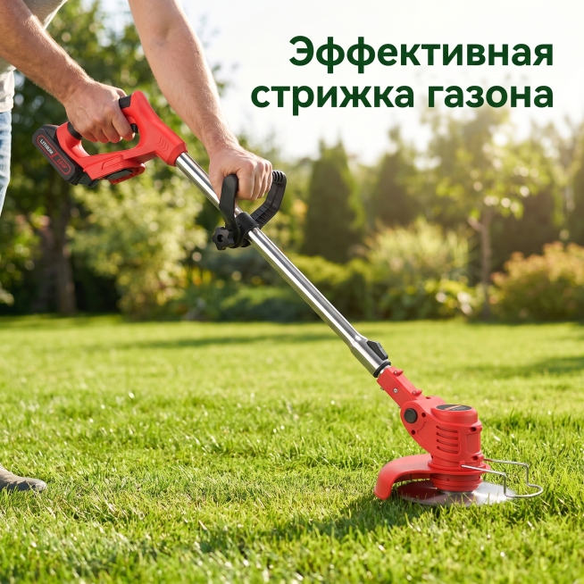 [主图 4] 锂电割草机户外庭院工作场景展示主图。
[氛围风格] 真实户外场景，原生使用氛围
[画质] 商业摄影质感，自然光线，产品清晰真实，画面干净高级
[元素] 保持锂电割草机产品外观结构颜色与原预览效果