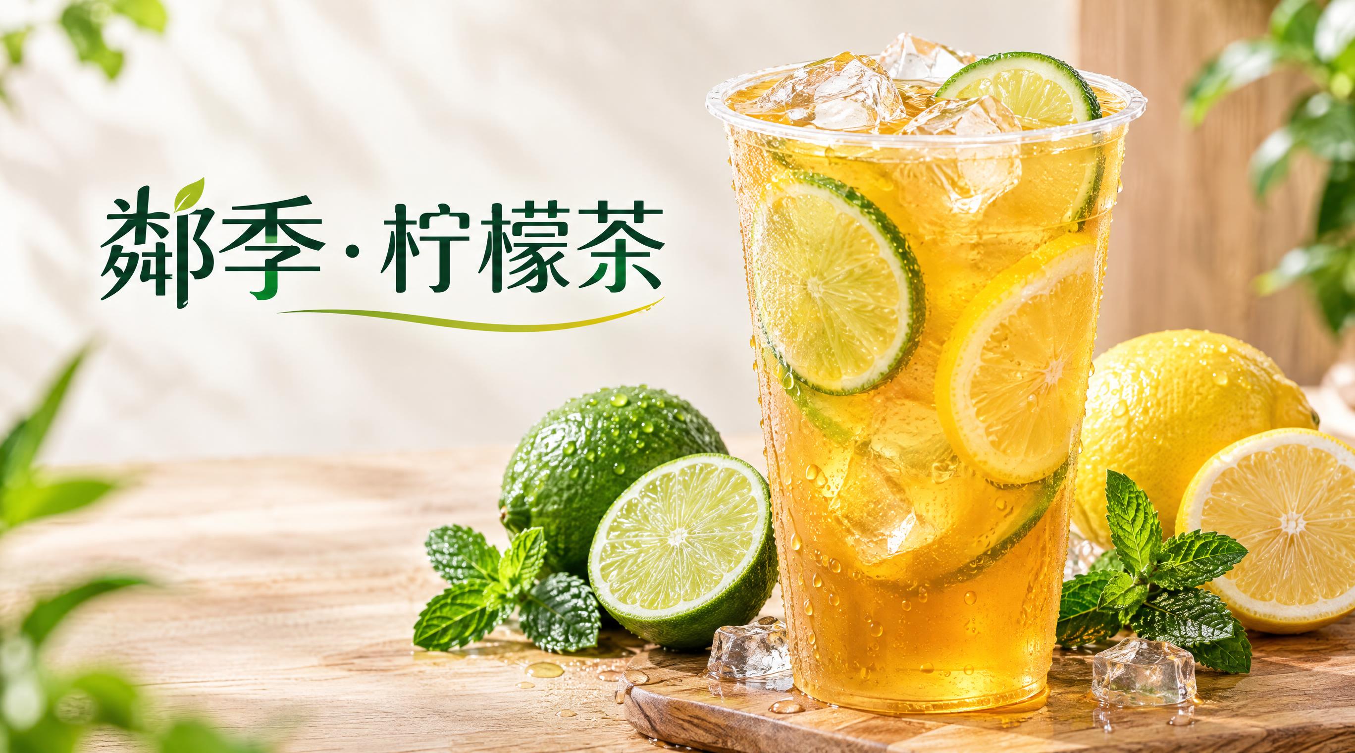 鄰季·柠檬茶 店铺店招设计，横版长方形。画面主体是一杯诱人的柠… - 图片创意预览