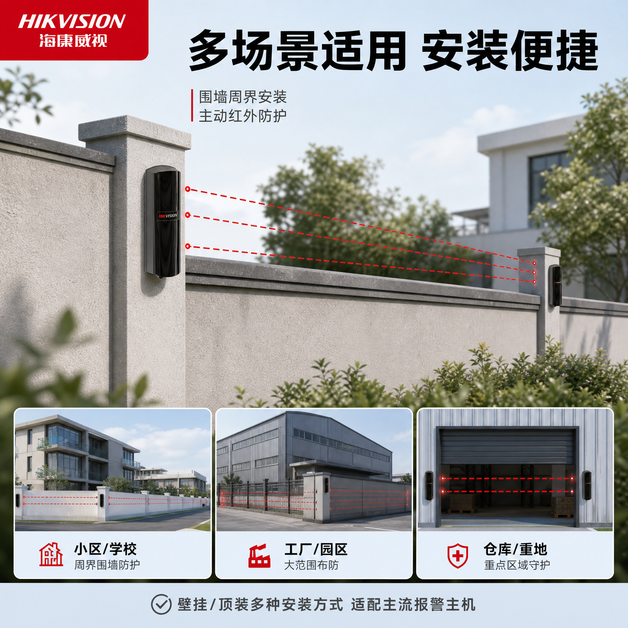 [主图-4] 场景与使用体验，展示红外对射周界防护真实应用场景… - 图片创意预览