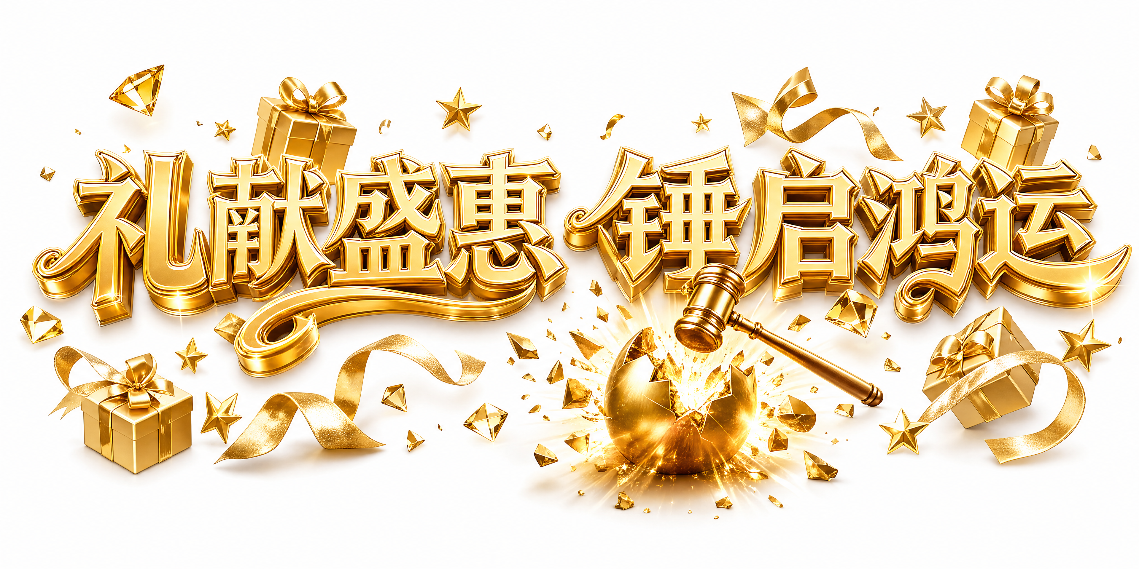 干净的纯白色背景。3D艺术字体设计，主题“礼献盛惠 锤启鸿运”… - 图片创意预览