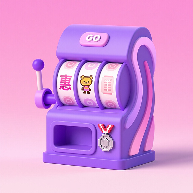 软3D风像素老虎机，融合可爱卡通与梦幻色彩，萌趣小熊与“惠”字呼应促销主题，塑料质感增强童趣，适配节日营销场景。