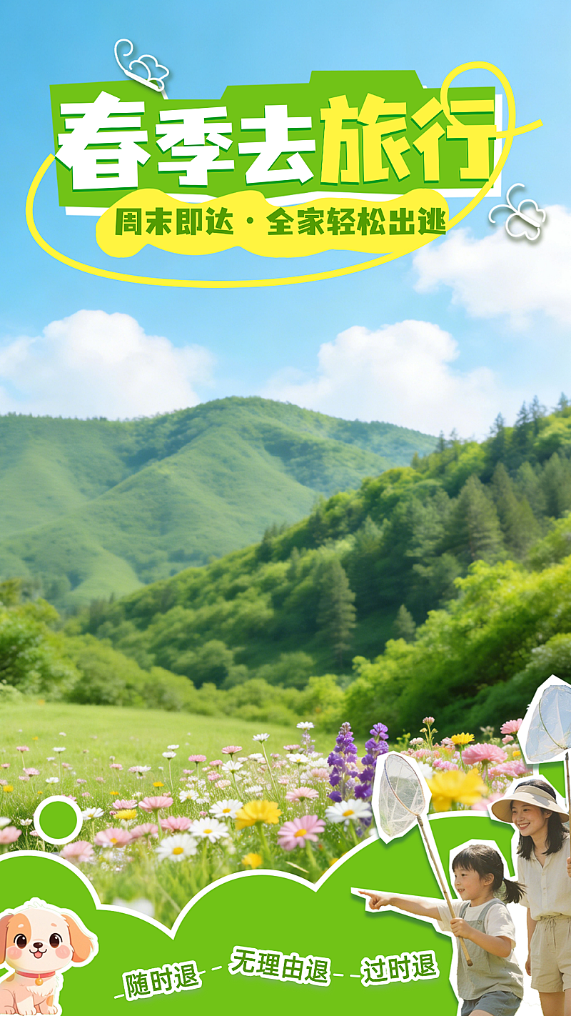 旅游出行春季旅行社户外短途游宣传促销直播间贴片