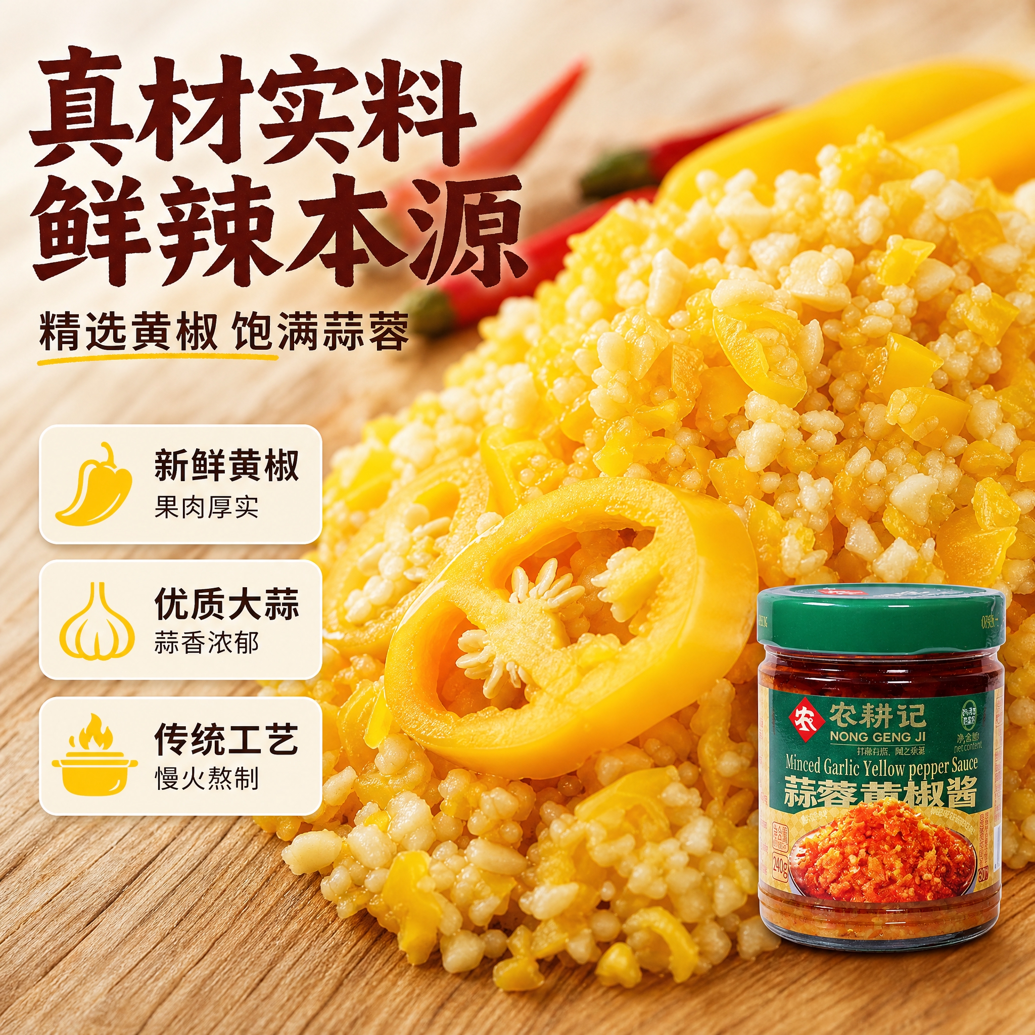 [商品] 使用【图1】农耕记蒜蓉黄椒酱玻璃瓶装；保留瓶身结构、… - 图片创意预览