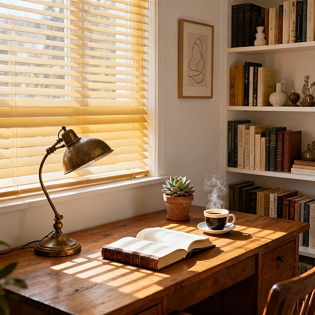 生成一个小资书房场景，自由发挥