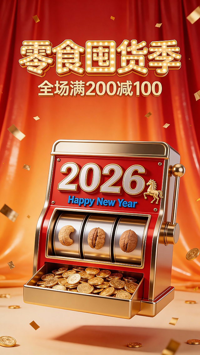 春节年货节零食饮料喜庆感创意金属机器商品图