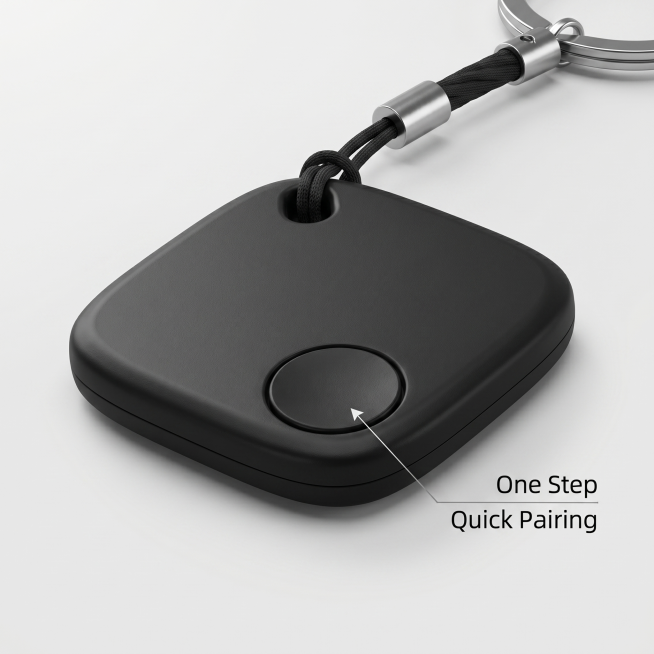 [Main Image 4] Close-up detail of the square smart anti-lost tag. Magnify the circular button and th预览效果