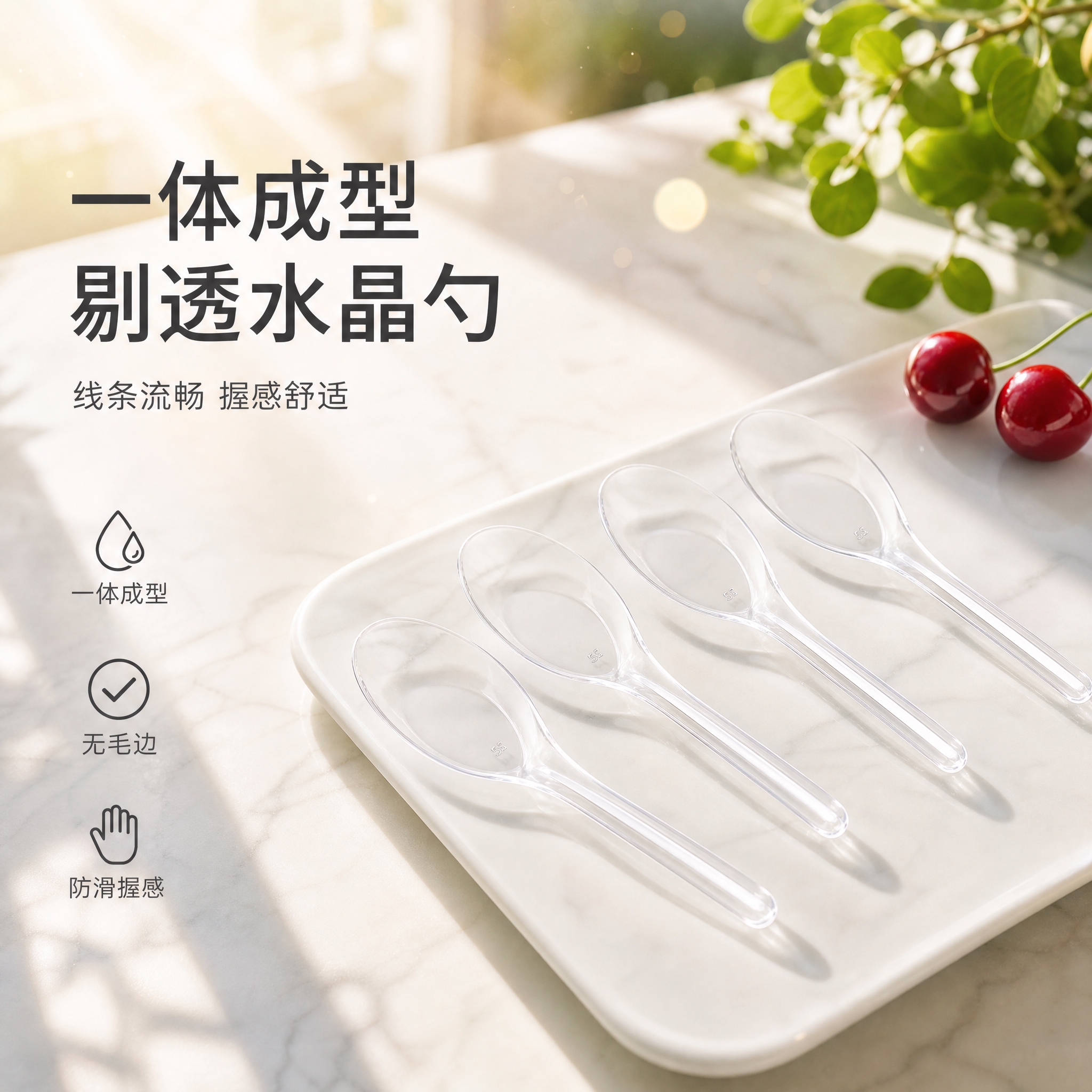[单张主图] 一体成型透明塑料勺 高级氛围感主图 阳光明媚风格… - 图片创意预览
