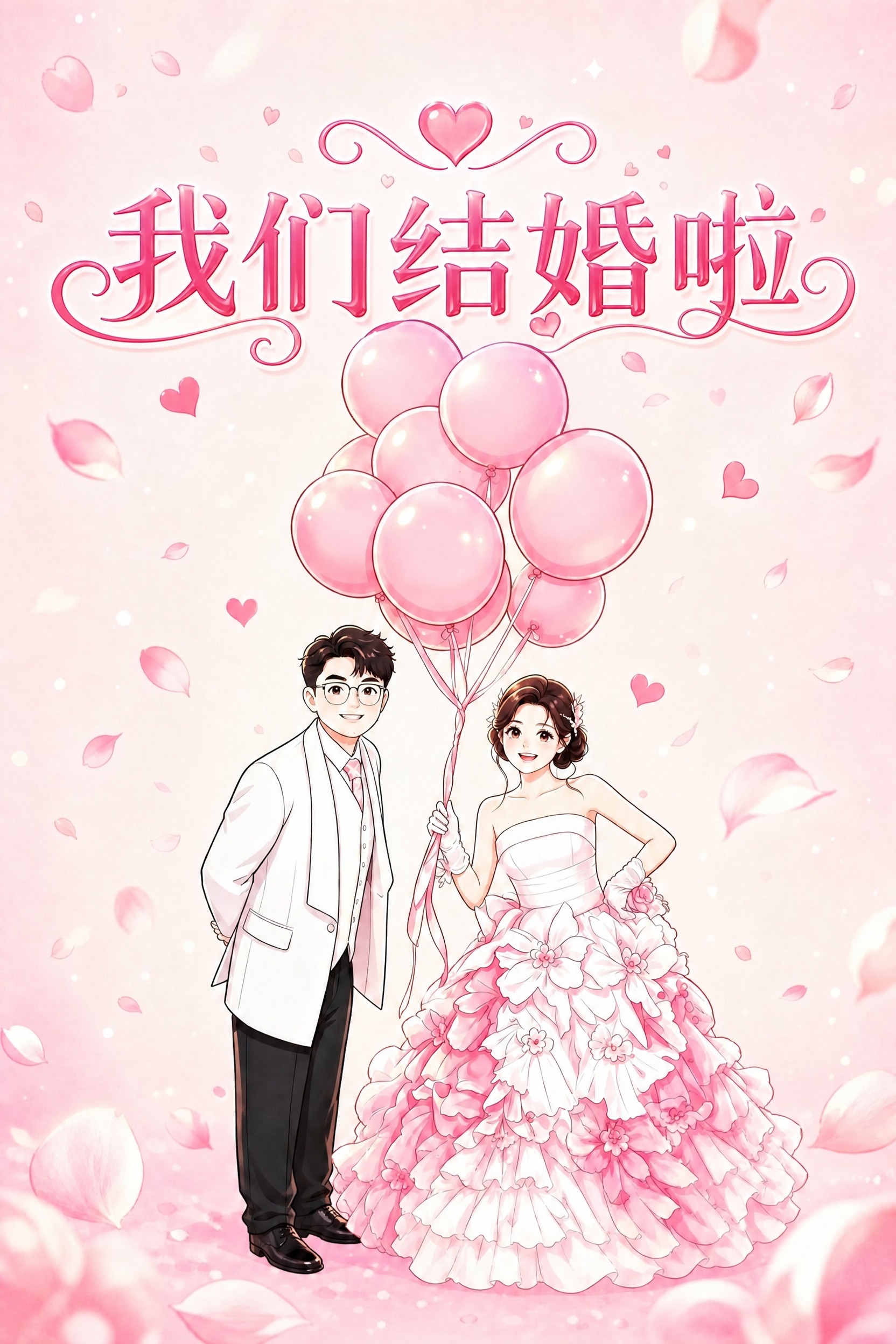 将图片顶部的文字"婚礼这边请"替换为"我们结婚啦"，保持原有的… - 图片创意预览