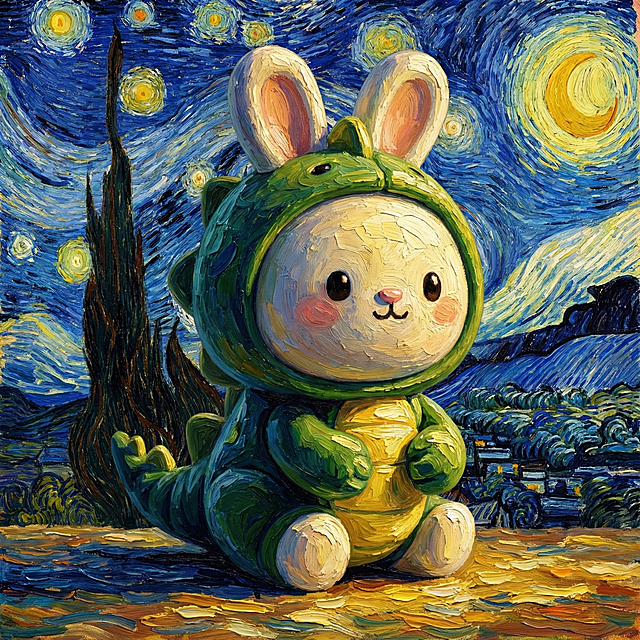 把这个玩偶的背景，换成梵高的星空