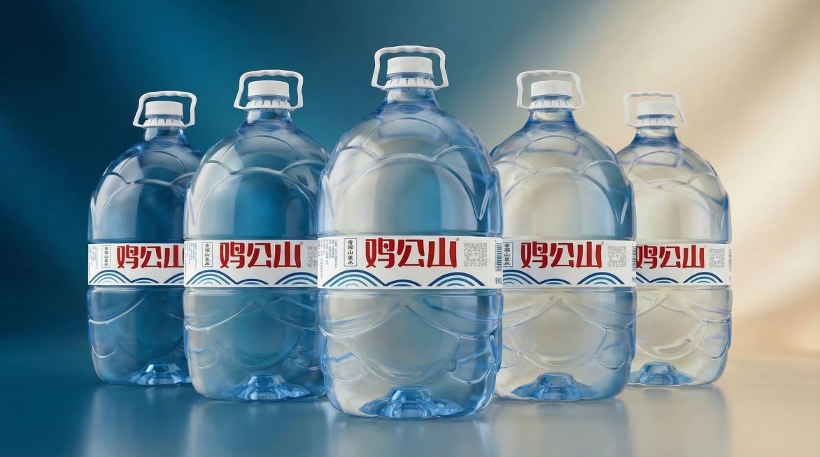 修改桶盖颜色为白色，严格保持桶装水原有形状、所有包装文字Logo、整体组合构图和背景渐变效果都不改变，仅修改桶盖颜色为白色预览效果
