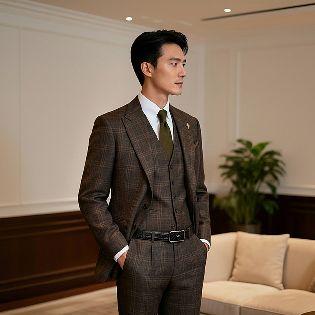 人物侧身自然望向远方