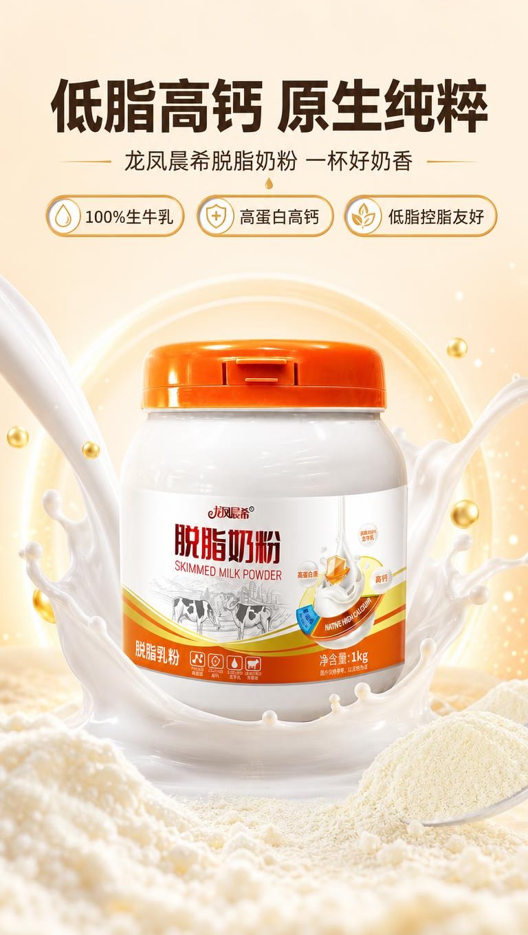 [商品] 使用【图1】龙凤晨希脱脂奶粉1kg瓶装；保留白色瓶身… - 图片创意预览