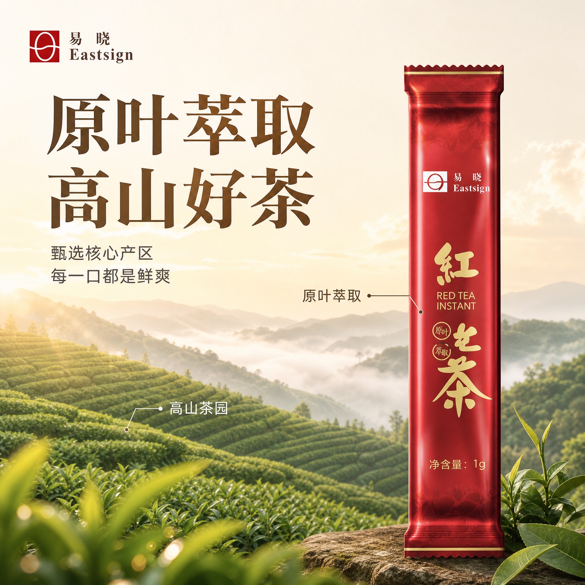 [主图-2] 核心亮点与溯源：原叶萃取工艺与产地茶园氛围，建立… - 图片创意预览