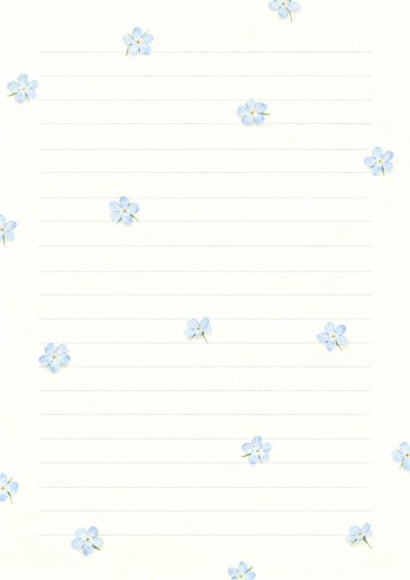 生成一张清新好看的信纸，纸面为柔和米白色，印有均匀的浅灰色书写横线，纸面点缀多朵浅蓝色小花，小花分布自然，整体风格清新雅致，适合书写使用预览效果