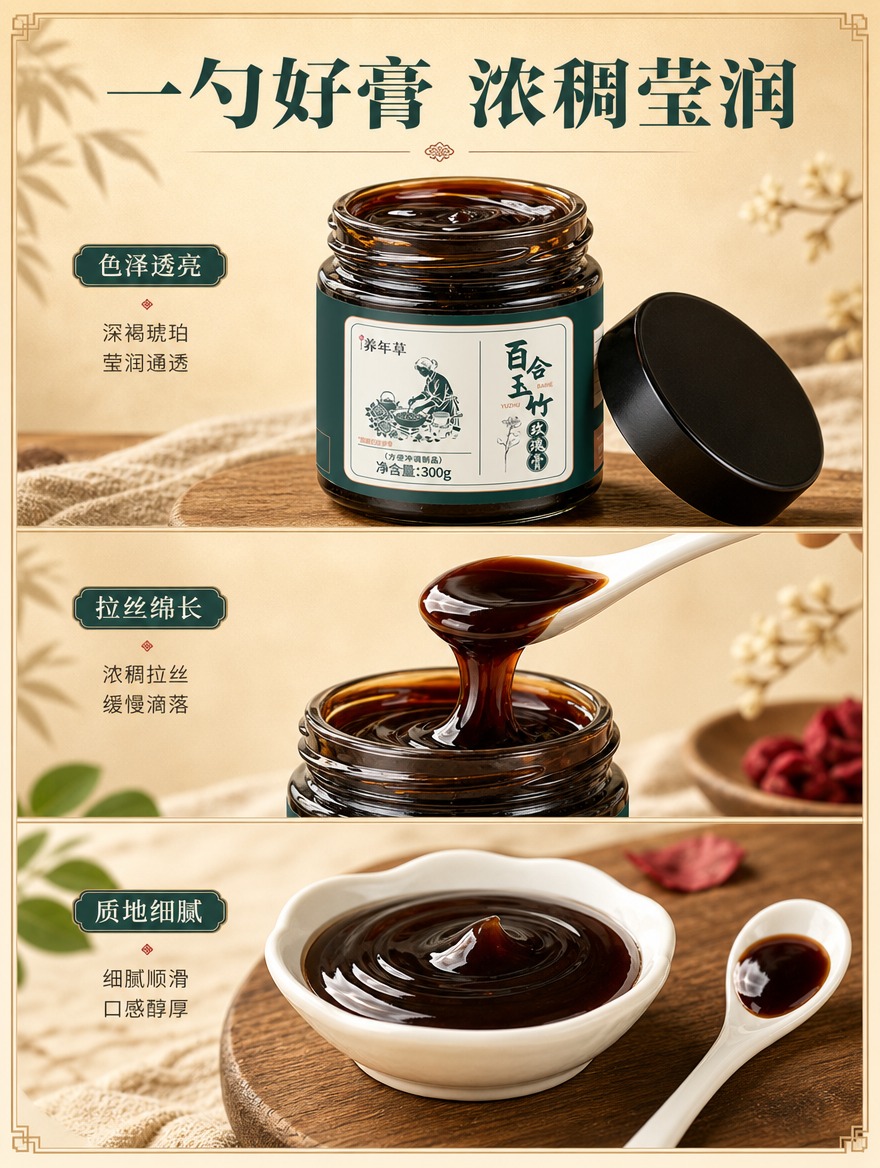 [商品] 使用【图1】百合玉竹玫瑰膏产品图；保留深绿色玻璃瓶身… - 图片创意预览