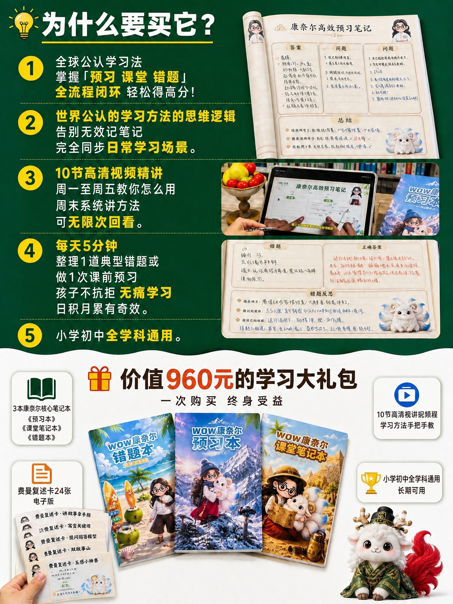 [主图4-为什么买它&您将获得] WOW康奈尔学习笔记本卖点+… - 图片创意预览