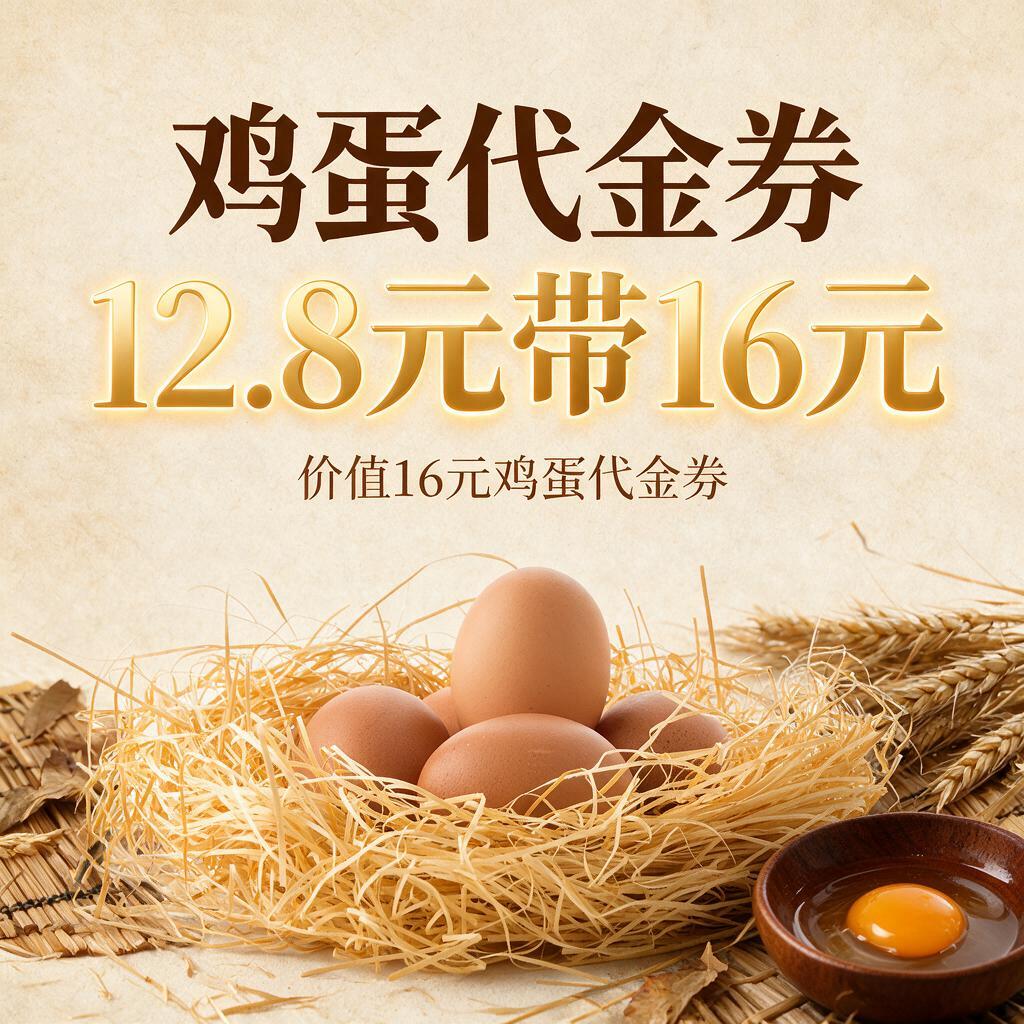 抖音来客鸡蛋代金券设计，1:1正方形构图，暖色调温馨风格。画面… - 图片创意预览