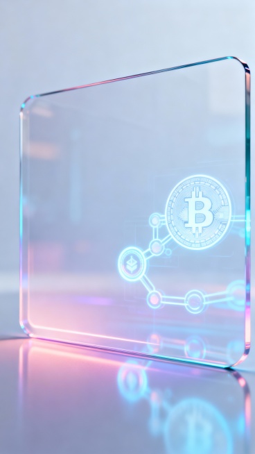 Glassmorphism crypto background, transparent glass panels, glowing blockchain reflections, soft ligh预览效果