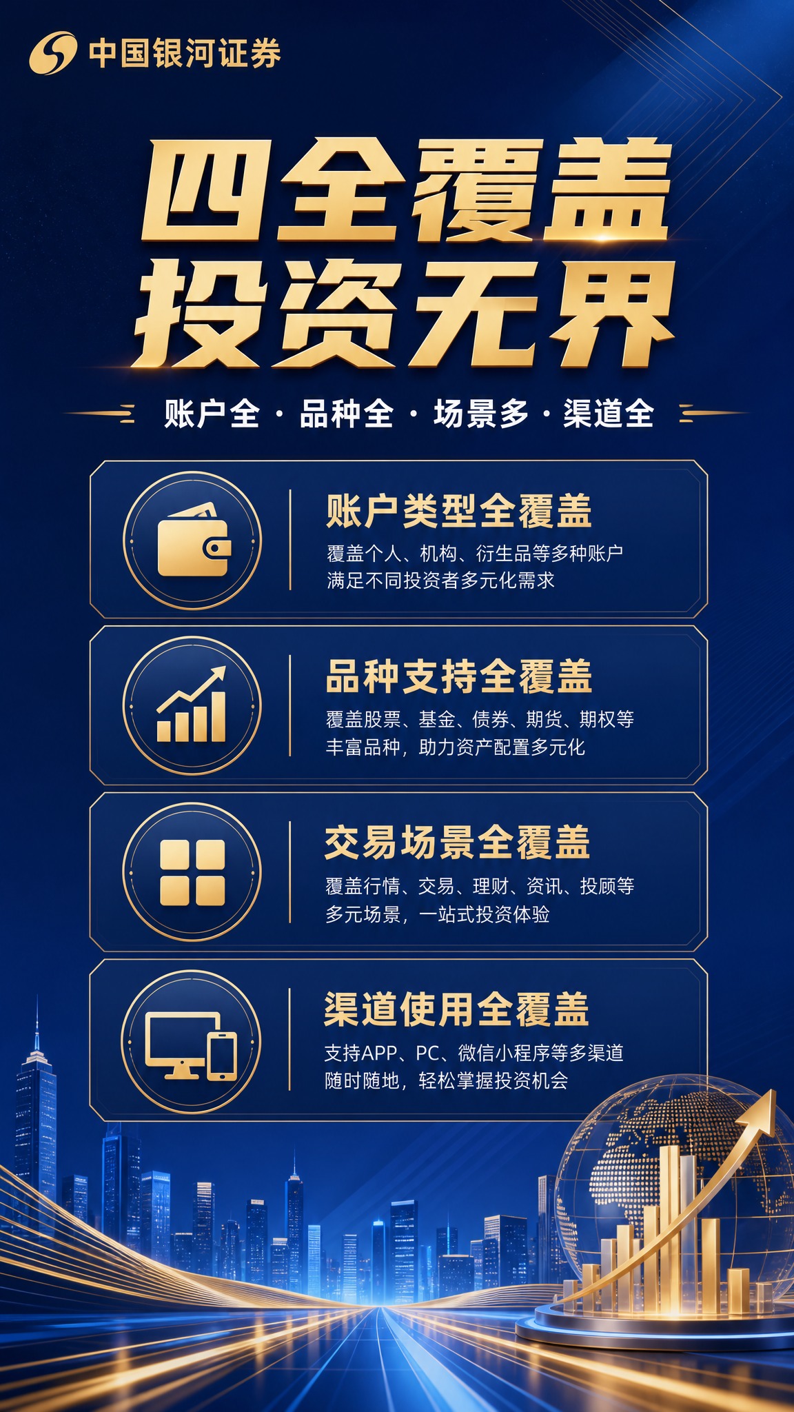 金融科技风格竖版海报，深蓝色渐变背景，搭配抽象几何图形和金色装… - 图片创意预览