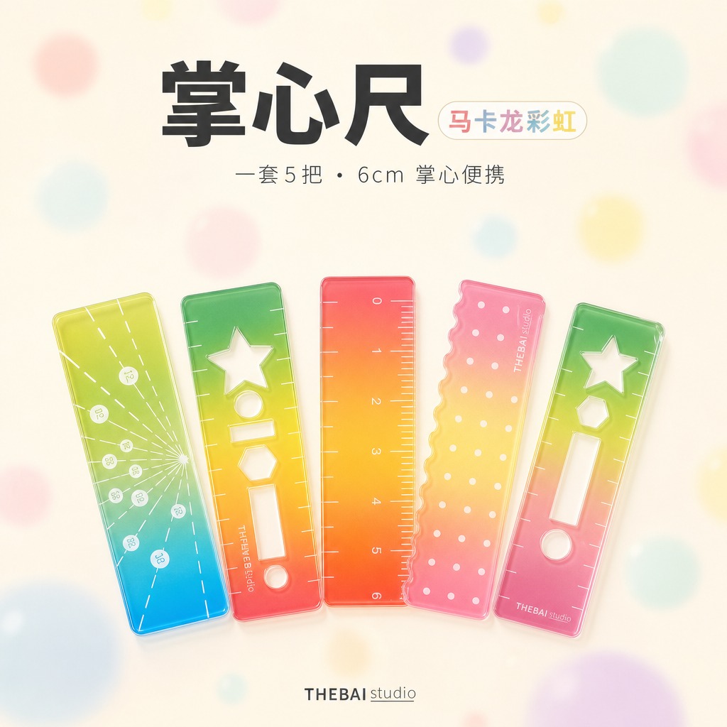 1:1方形构图，严格还原上传的THEBAI studio掌心尺… - 图片创意预览