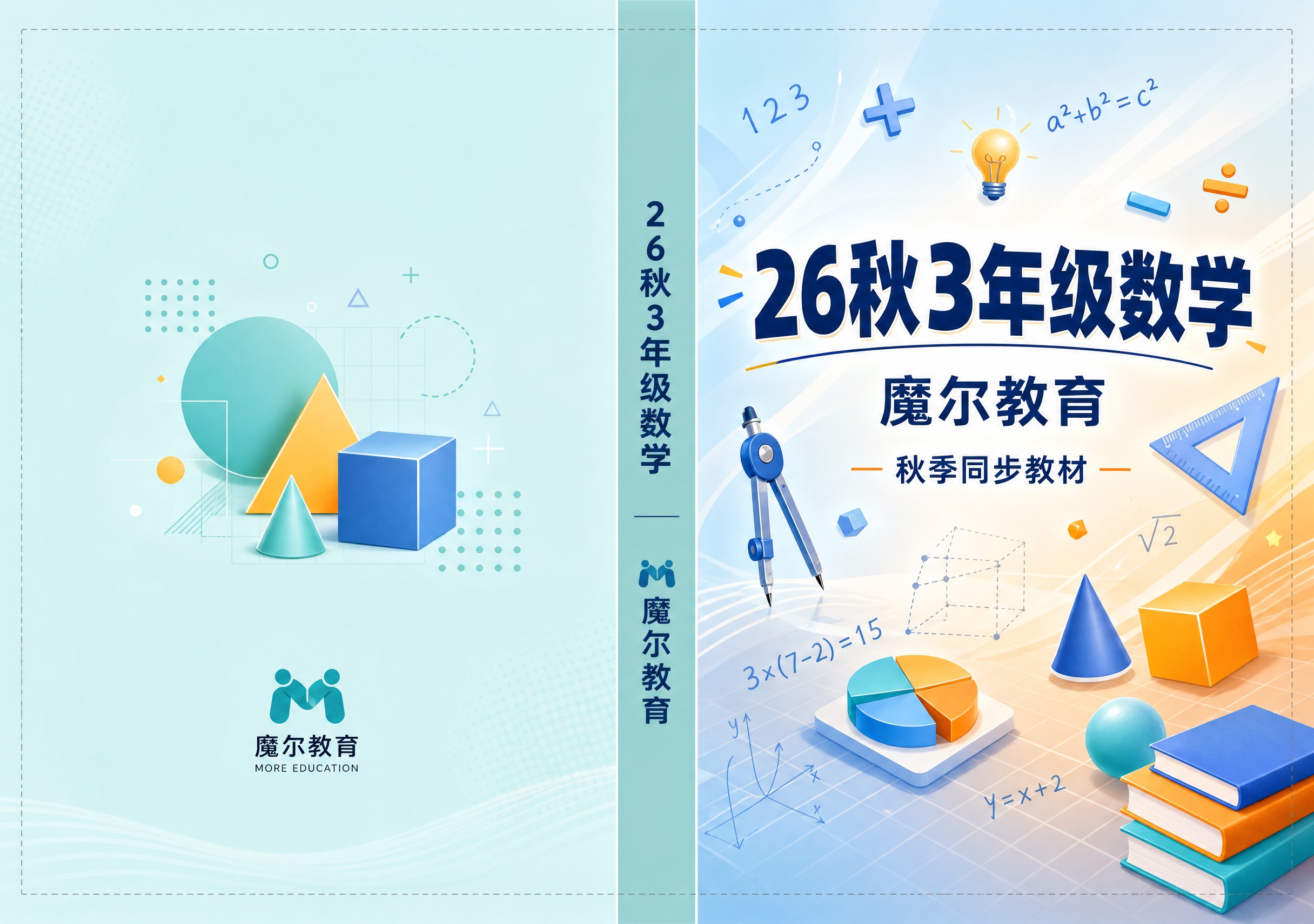 小学数学教材封面封底展开设计，横版A3尺寸420x297mm，… - 图片创意预览