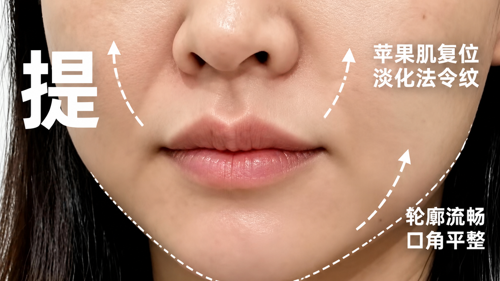 在这张人物脸部特写照片上添加清晰的标注文字和箭头：左侧添加大号… - 图片创意预览