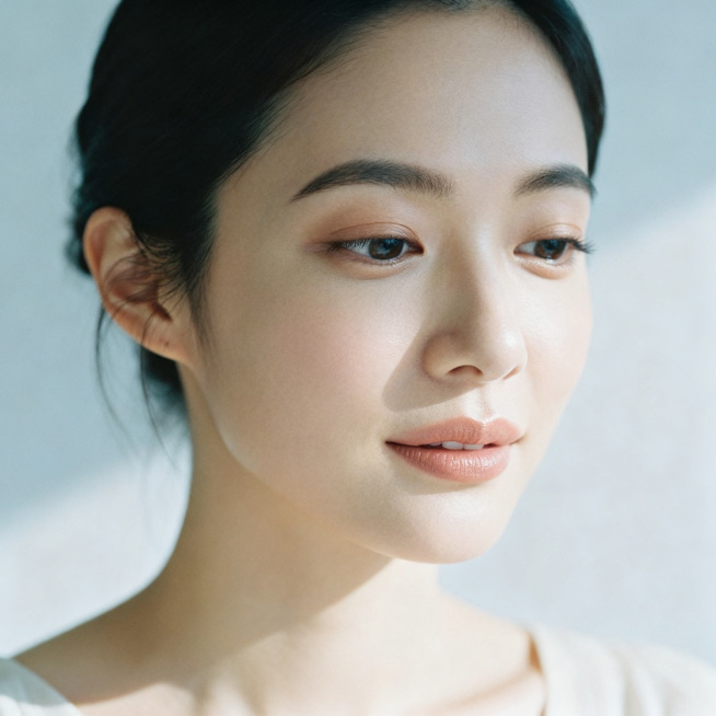 一位气质优雅的东方女性，自然妆容，温柔的神态，简约背景，清晰柔和的光影预览效果