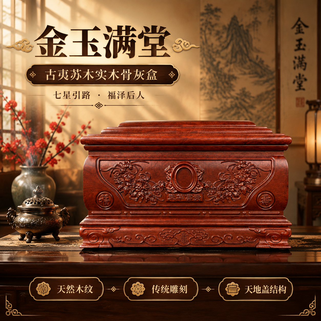 [主图-1 首图] 产品主视觉，突出金玉满堂骨灰盒正面全貌与庄… - 图片创意预览