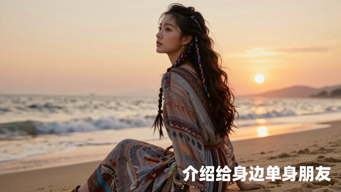 出10张图片：近景：1个20岁左右的中国女生，不同的穿着，不同的长相，不同的发型，不同的姿势，不同的环境，图片右下角添加文字：介绍给身边单身朋友预览效果