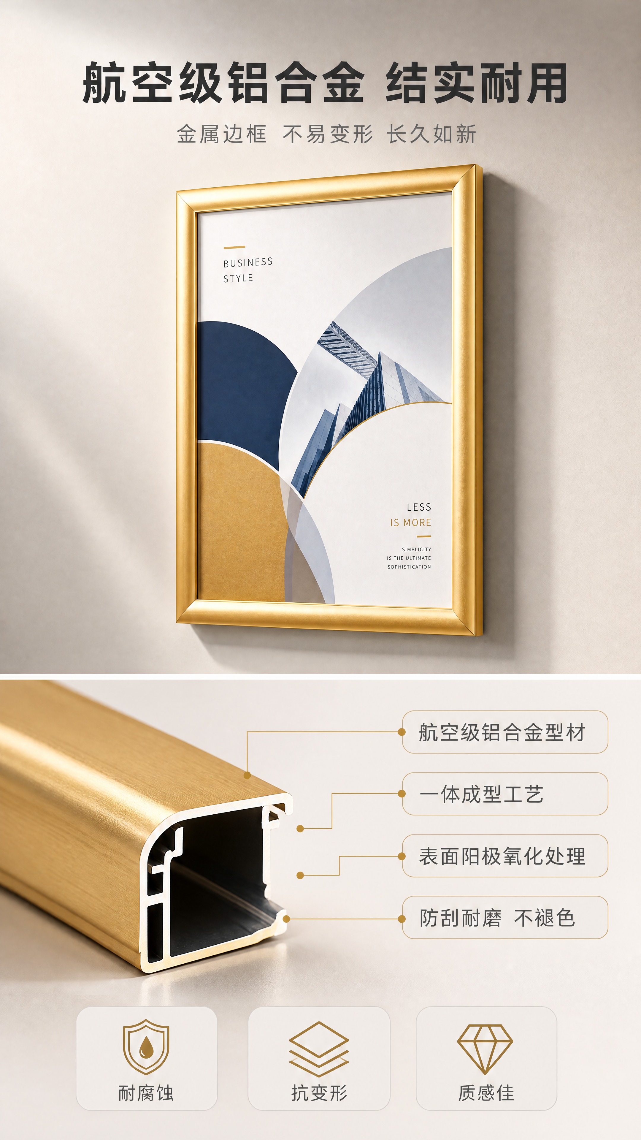 [商品] 使用【图4】铝合金边框截面图和金色海报框；保留航空级… - 图片创意预览