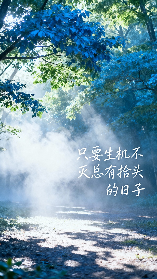 帮我生成20张清新自然风景与手写励志文字组合而成的图，画面包含蓝天碧海、绿草如茵、远山雪景、林间晨光等场景，每张图配以“好远藏在努力里”“勇气是自由的序章”“生活本真”“因为想跑，所以才要跑”“日子很长充满希望”“只要生机不灭总有抬头的日子”“人生一趟，积极向上”等简约手写字体，整体色调以蓝、绿、白为主，呈现宁静治愈、充满哲思的日系清新风格视觉日记。
