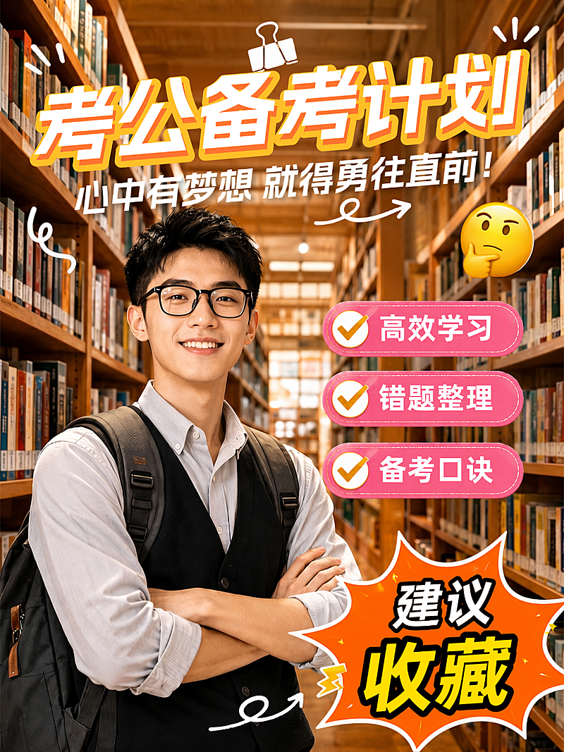 考公备考计划学习经验知识分享大字风标题小红书封面