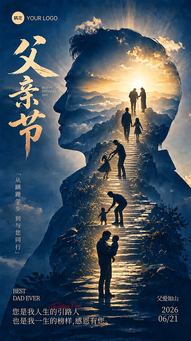 父亲节节日祝福剪影风通用全屏竖版海报
