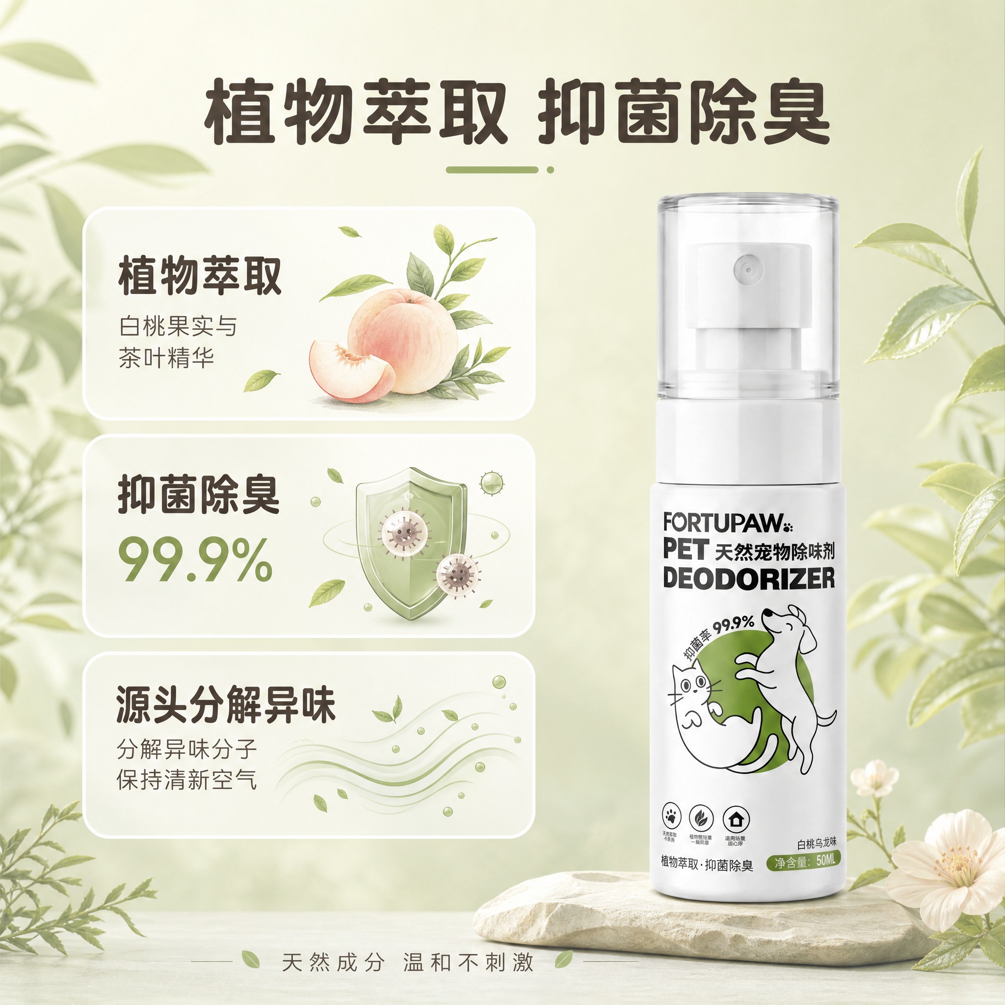 [主图-2 白桃乌龙味] 核心卖点：植物萃取 抑菌除臭，展示成… - 图片创意预览