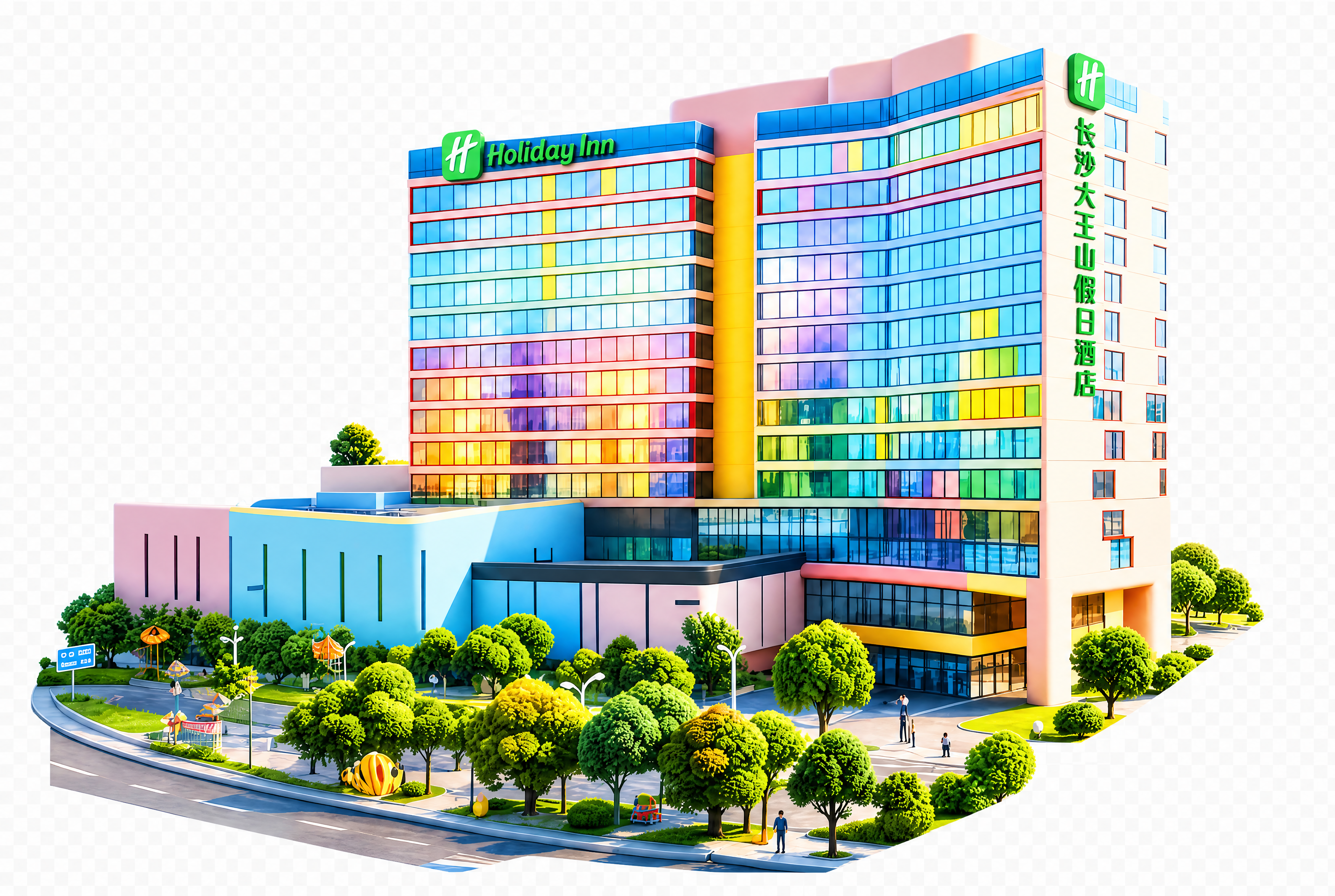 对这张Holiday Inn假日酒店建筑图进行精修重绘，高清3… - 图片创意预览