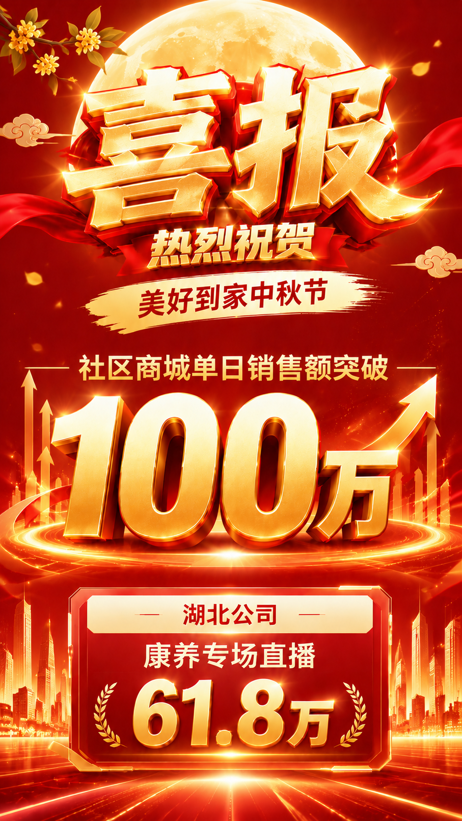 基于参考图的红金中秋喜报风格，调整文字排版顺序。保留参考图的整… - 图片创意预览