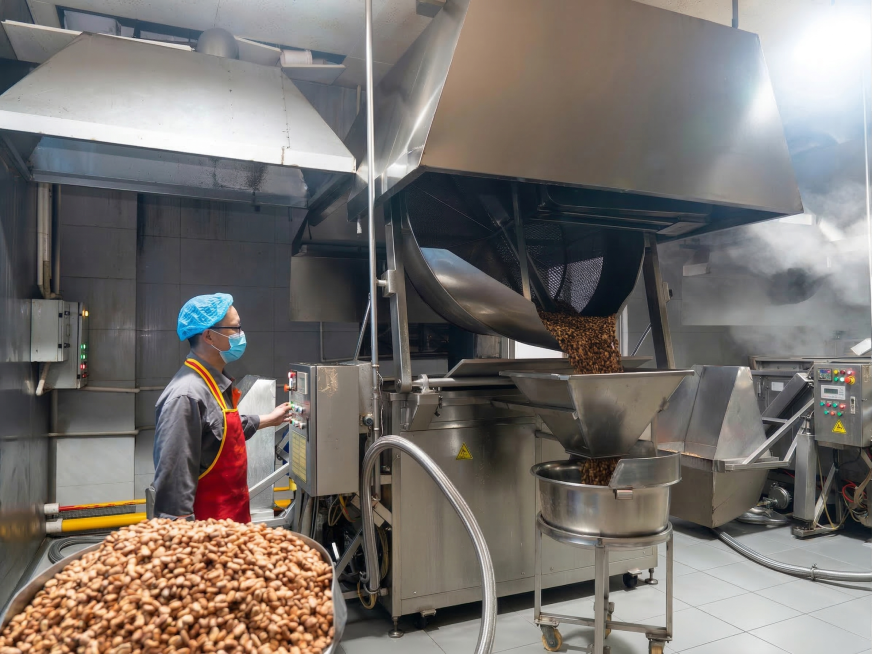 给图中的工人人物添加上医用口罩，同时整理整个生产车间环境，让环境变得更加干净整洁，保持其他内容和原图一致预览效果