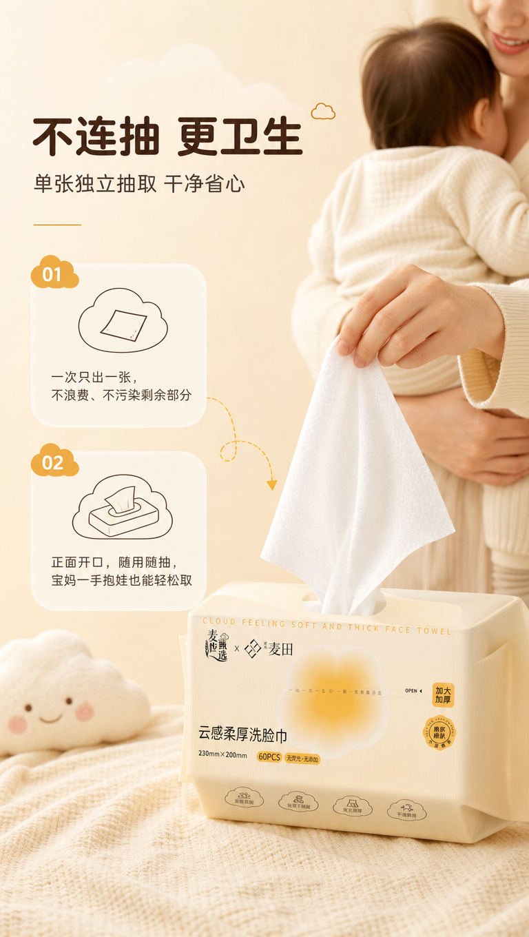 [商品] 使用【图1】麦世甄选肌芙麦田牌云感柔厚洗脸柔巾包装；… - 图片创意预览